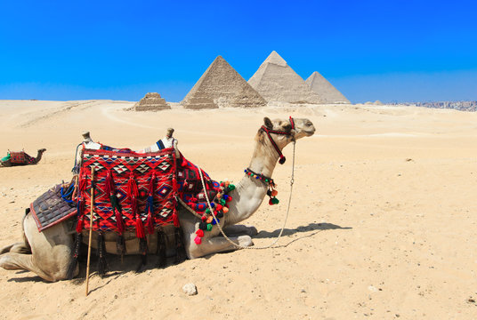 pyramids with a beautiful sky of Giza in Cairo, Egypt.