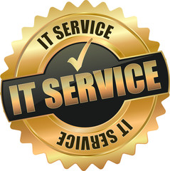 golden shiny vintage IT Service 3D vector icon seal sign button star with checkmark 
