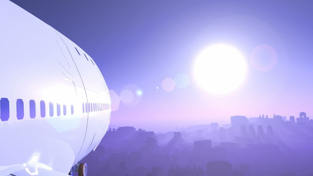 Plane sunrise sun airline beautiful colorful animation 3D