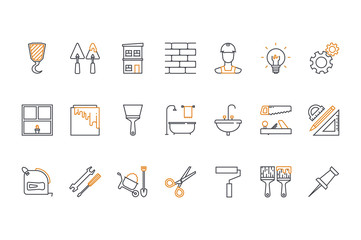 Line icons set- construction, home repair tools. Stock vector.