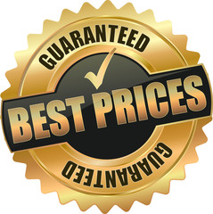 golden shiny vintage best prices 3D vector icon seal sign button star with checkmark