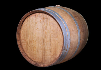 Wooden wine barrel.