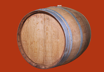 Wooden wine barrel.
