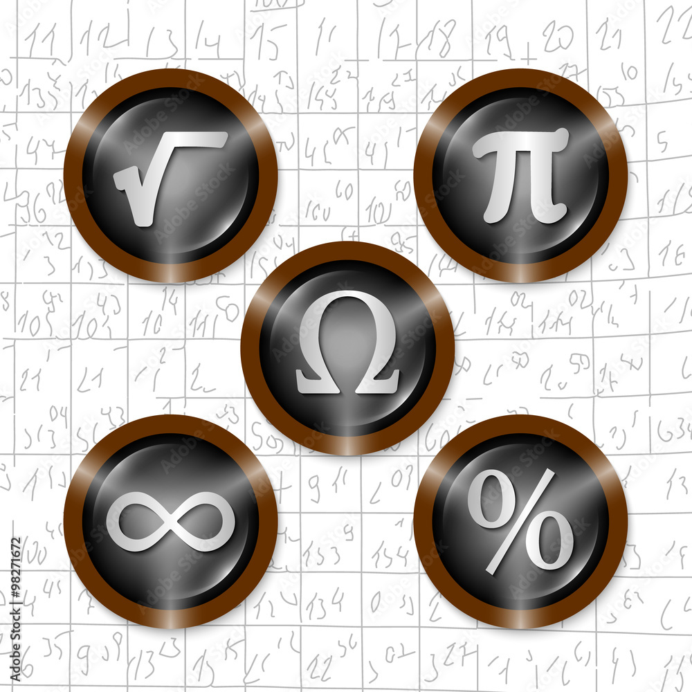 Poster set of five icons with symbols of math