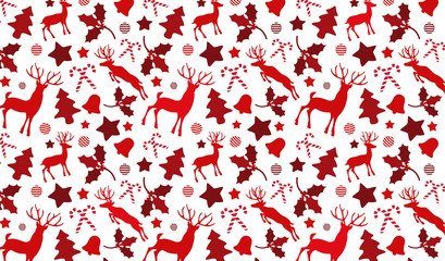 Christmas pattern background with  reindeer and holly, bell, can © georgerod