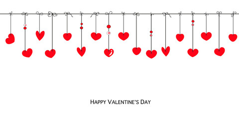Happy Valentines Day card with hanging hearts vector background