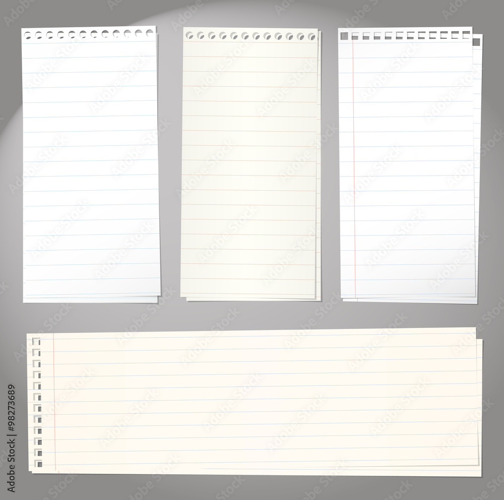 Poster set of notebook papers with lines on gray background
