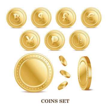 set of the currency golden isolated finance coin icons