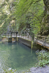 Fototapeta na wymiar Vintgar gorge river Radovna dam lock mechanism, Slovenia.
