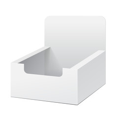 White Holder Box POS POI Cardboard Blank Empty Displays Products On White Background Isolated. Ready For Your Design. Product Packing. Vector EPS10 