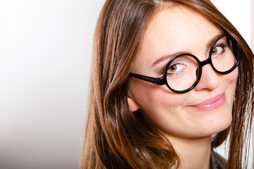Obraz premium Portrait of pretty gorgeous woman in glasses.