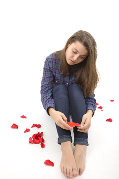 Sad Young Woman Over White Background