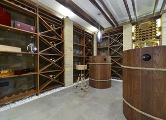 Modern wooden winery or wine cellar