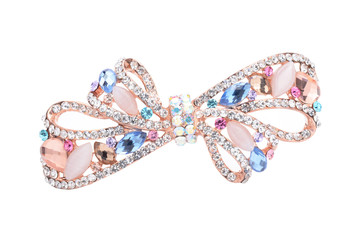 brooch with a bow of Gems isolated on white