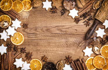 Christmas cookies, spices and baking ingredients vintage