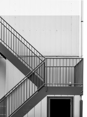 Outdoor emergency metal staircase at building exterior
