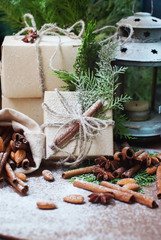 Box Decorated with Linen Cord and Green Coniferous