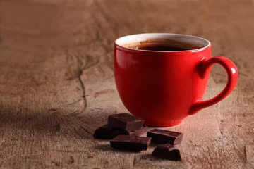 Crédence de cuisine en verre imprimé Chocolat Hot chocolate and chocolate pieces.