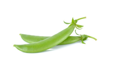 fresh green peas with stem on white background