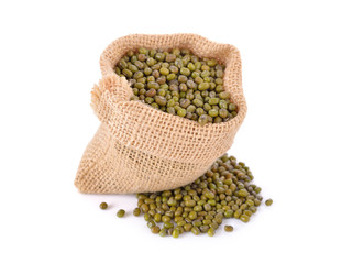 mung bean in sack on white background