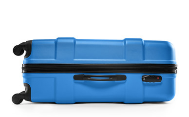blue suitcase plastic. lying horizontally