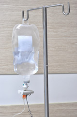 A bottle of saline solution 