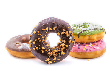 various glazed donuts isolate on white background