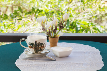 Relaxing time and happiness with two cups of black coffee with s