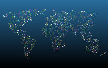 Multicolored World Map Network Mesh