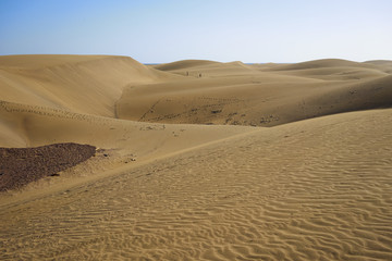 
Dunes in desert under blue sky /  Large sandy dunes in a wide dessert