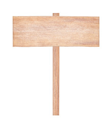 Wooden sign isolated on white background.