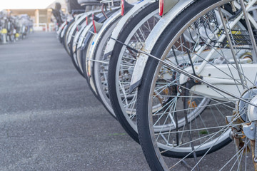 Bicycle parking at train station in Japan.