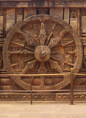 A close view on Konark wheel. Surya mandir, 13 century AD, Konark, India