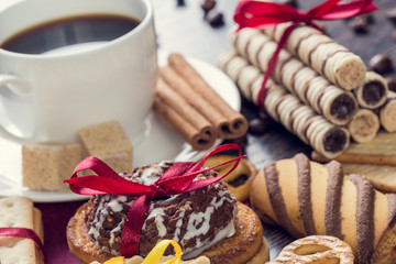 Biscuits and coffee on table
