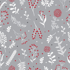Vintage floral seamless pattern. Vector background with plants and nature elements