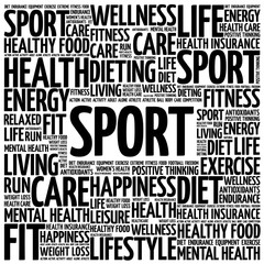 SPORT word cloud background, health concept