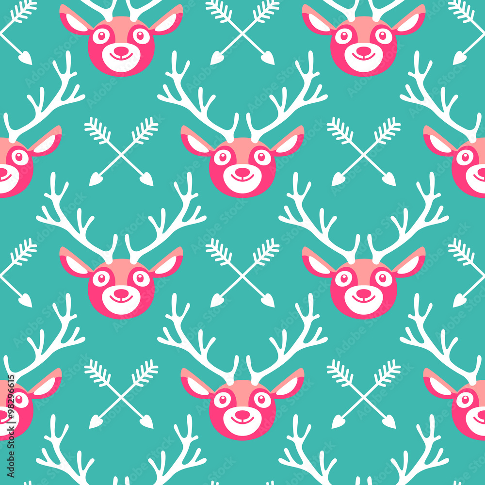 Poster hipster seamless pattern with deer and arrows.