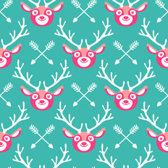 Hipster seamless pattern with deer and arrows. 