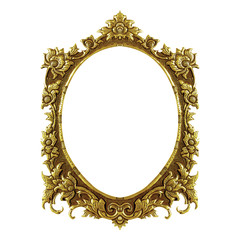 old decorative frame - handmade, engraved - isolated on white ba