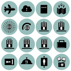 Tourism and hotel room facilities vector icon set