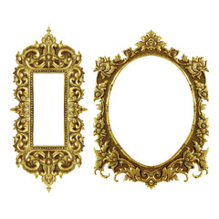 old decorative frame - handmade, engraved - isolated on white ba