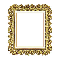 old decorative frame - handmade, engraved - isolated on white ba