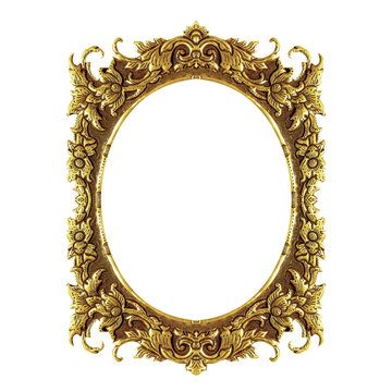 old decorative frame - handmade, engraved - isolated on white ba