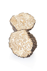 Black truffle section isolated on white, clipping path 