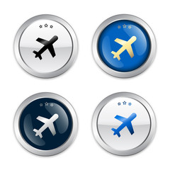 Fototapeta premium Best price seals or icons with airplane symbol. Glossy silver seals or buttons.