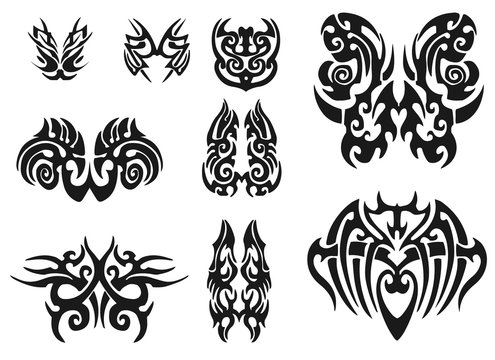 Set of 9 different vector tribal tattoo