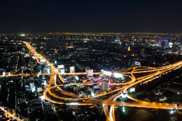 Bangkok Expressway and Highway top view in the night, Thailand