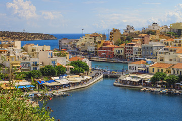 Naklejka na ściany i meble View over Agios Nikolaos harbour, Crete