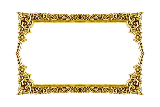 old decorative frame - handmade, engraved - isolated on white ba