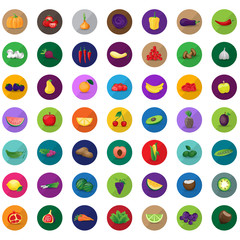 Fruits And Vegetables Set - Isolated On Mosaic Background - Vector Illustration, Graphic Design. For Web, Websites, Print, Presentation Templates, Mobile Applications And Promotional Materials